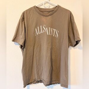AllSaints Dropout Logo Graphic T-Shirt | XL Olive Green Brown Relaxed Fit